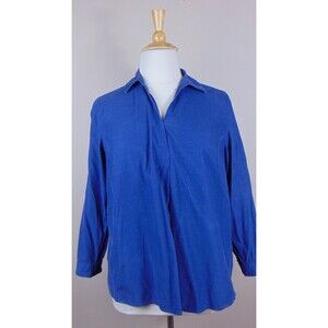 J.Jill Corduroy Popover Top Size 1X V-Neck Collared Long Sleeve Purple / Blue
